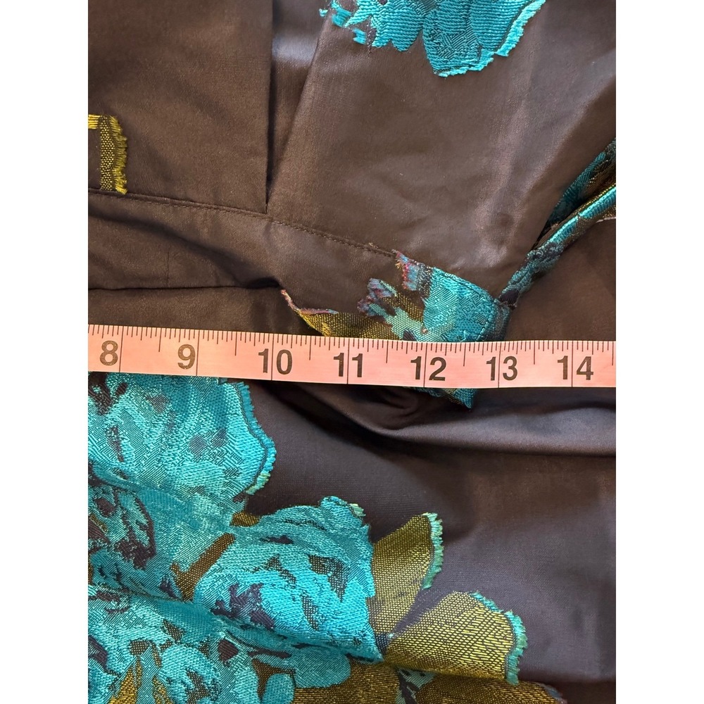 Anthropologie Floral Brocade Midi Skirt Womens Navy Blue Turquoise A-Line Party - Picture 13 of 16